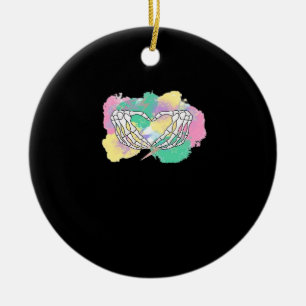 Skeleton Hands Heart With Abstract Coloured Backgr Ceramic Tree Decoration