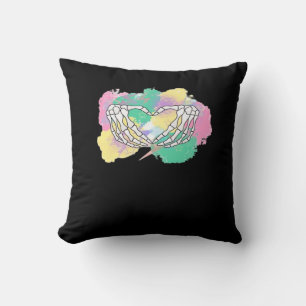 Skeleton Hands Heart With Abstract Coloured Backgr Cushion