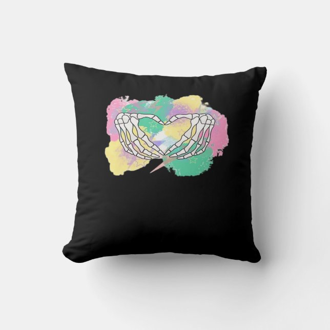 Skeleton Hands Heart With Abstract Coloured Backgr Cushion (Front)