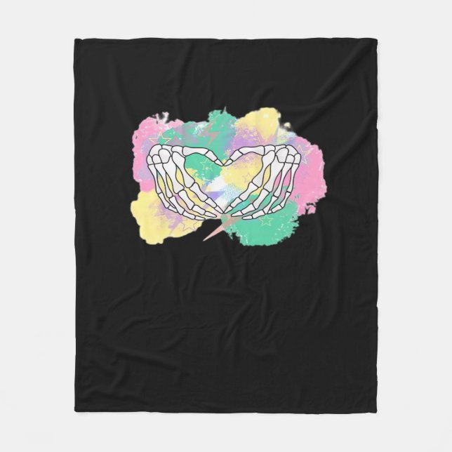 Skeleton Hands Heart With Abstract Coloured Backgr Fleece Blanket (Front)
