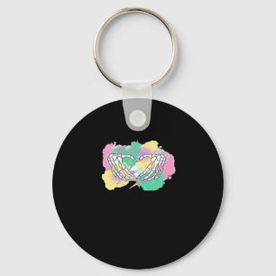 Skeleton Hands Heart With Abstract Coloured Backgr Key Ring