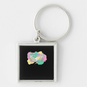 Skeleton Hands Heart With Abstract Coloured Backgr Key Ring