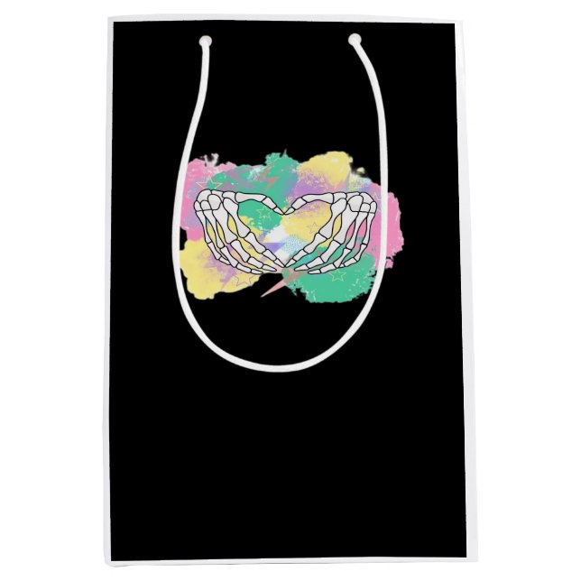 Skeleton Hands Heart With Abstract Coloured Backgr Medium Gift Bag (Front)