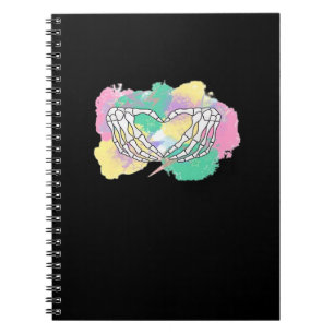Skeleton Hands Heart With Abstract Coloured Backgr Notebook