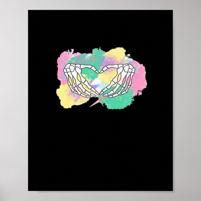 Skeleton Hands Heart With Abstract Coloured Backgr Poster (Front)