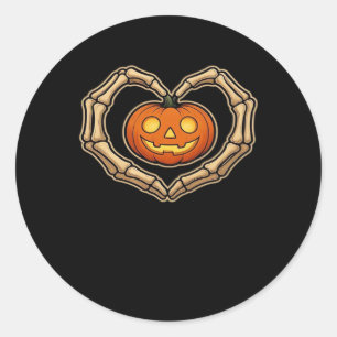 Skeleton Hands Heart With Pumpkin Cute Spooky Hall Classic Round Sticker