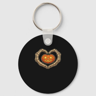 Skeleton Hands Heart With Pumpkin Cute Spooky Hall Key Ring