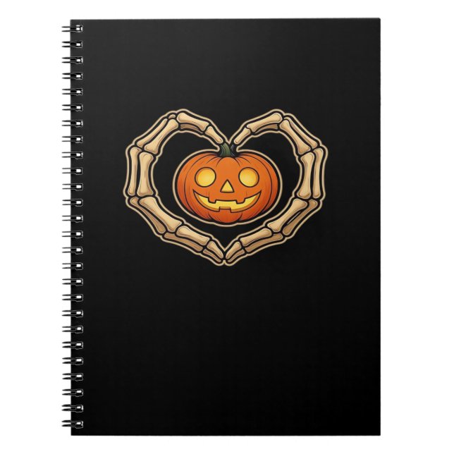 Skeleton Hands Heart With Pumpkin Cute Spooky Hall Notebook (Front)