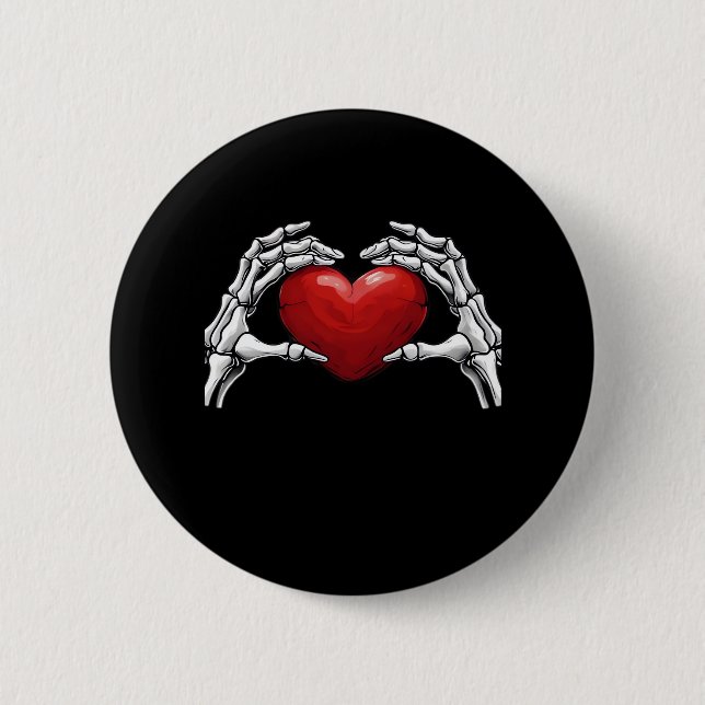 Skeleton Hands Holding A Red Heart Design Classic 6 Cm Round Badge (Front)