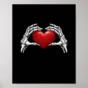 Skeleton Hands Holding A Red Heart Design Classic Poster