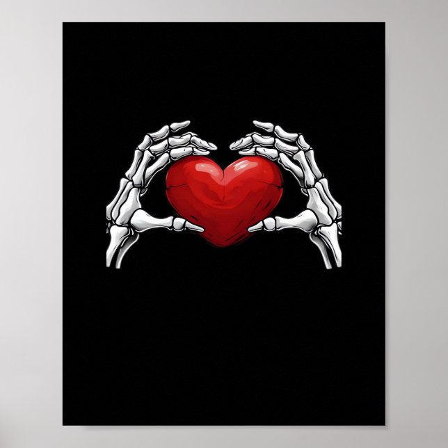 Skeleton Hands Holding A Red Heart Design Classic Poster (Front)