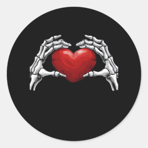Skeleton Hands Holding A Red Heart Design Classic Round Sticker