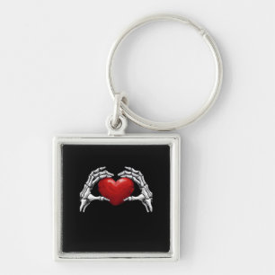 Skeleton Hands Holding A Red Heart Warm Highlight Key Ring