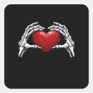 Skeleton Hands Holding A Red Heart Warm Highlight Square Sticker