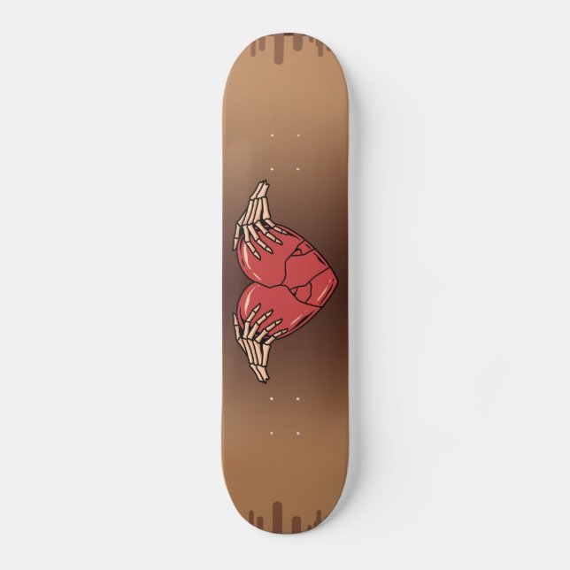 Skeleton Hands Holding Broken Heart Gothic Love Skateboard (Front)