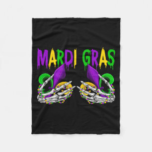 Skeleton hands holding fleur de lis bra mardi gras fleece blanket