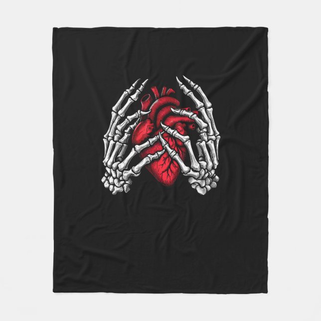 Skeleton Hands Holding Heart Halloween Costume  Fleece Blanket (Front)