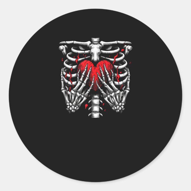 Skeleton Hands Holding Heart Halloween Costume Fun Classic Round Sticker (Front)