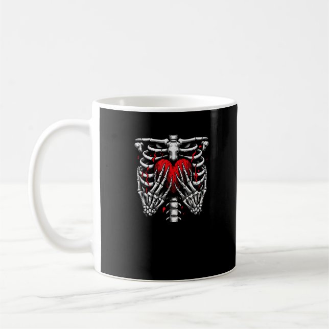 Skeleton Hands Holding Heart Halloween Costume Fun Coffee Mug (Left)