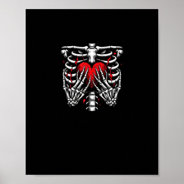 Skeleton Hands Holding Heart Halloween Costume Fun Poster (Front)
