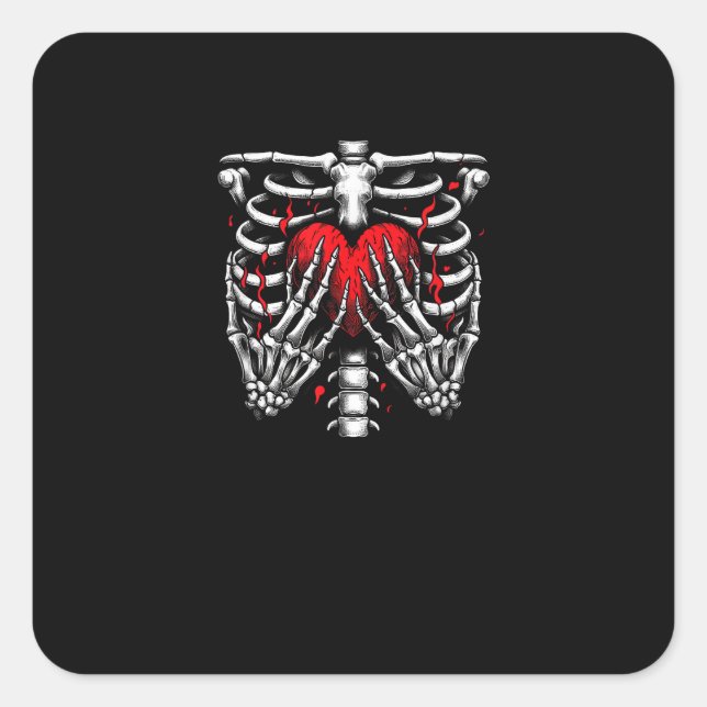 Skeleton Hands Holding Heart Halloween Costume Fun Square Sticker (Front)