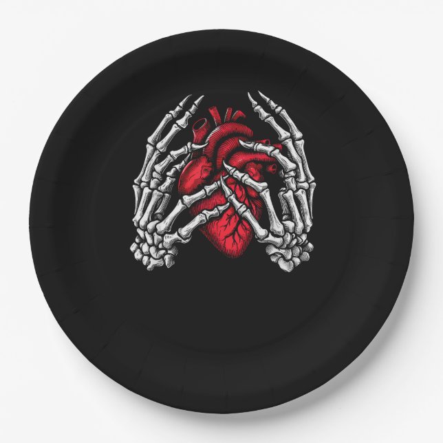 Skeleton Hands Holding Heart Halloween Costume  Paper Plate (Front)