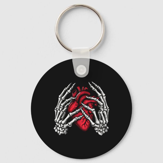 Skeleton Hands Holding Heart Halloween Costume Wom Key Ring (Front)