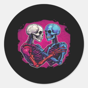 Skeleton Hands Holding Heart Retro Tattoo Style Classic Round Sticker
