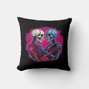 Skeleton Hands Holding Heart Retro Tattoo Style Cushion