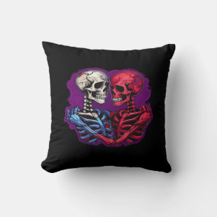 Skeleton Hands Holding Heart Retro Tattoo Style Cushion