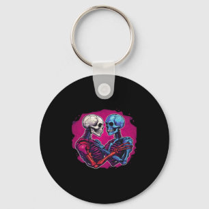 Skeleton Hands Holding Heart Retro Tattoo Style Key Ring