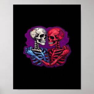 Skeleton Hands Holding Heart Retro Tattoo Style Poster