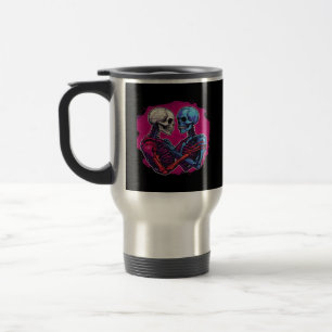 Skeleton Hands Holding Heart Retro Tattoo Style Travel Mug