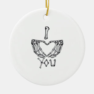 Skeleton Hands Making A Heart  Ceramic Tree Decoration