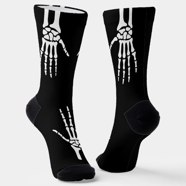 Skeleton Hands On Black Spooky Halloween Socks (Angled)