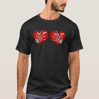 Skeleton Hands Over Hearts Nice Graphic For Girls T-Shirt