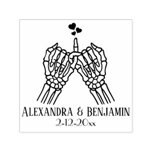 Skeleton Hands Pinky Swear, Hearts Couple Wedding Self-inking Stamp