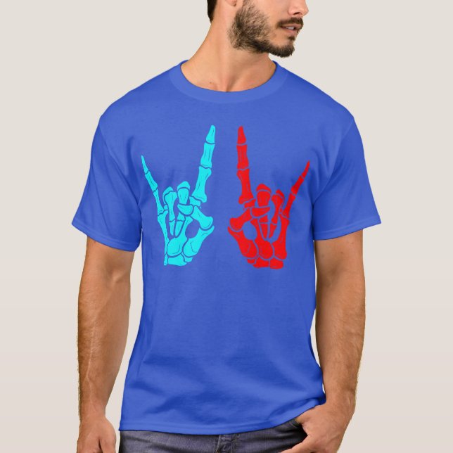 Skeleton Hands Rock Sign Music Lovers Halloween gi T-Shirt (Front)