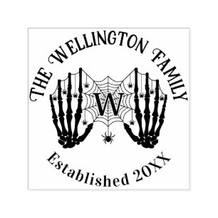 Skeleton Hands Spiderweb Init Family Name Estd Self-inking Stamp