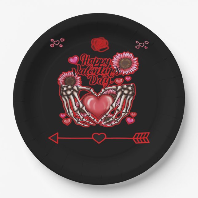 Skeleton Hands Valentines Day Classic Paper Plate (Front)
