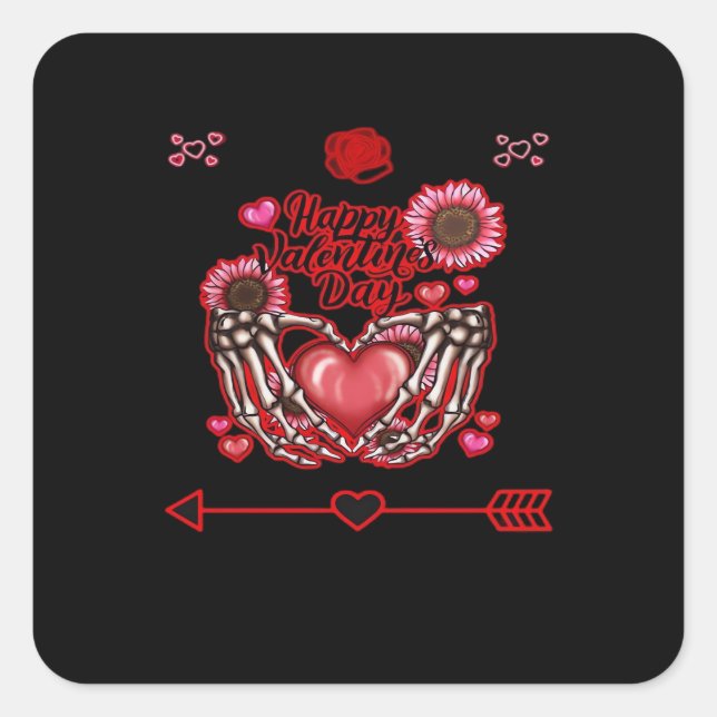 Skeleton Hands Valentines Day Classic Square Sticker (Front)