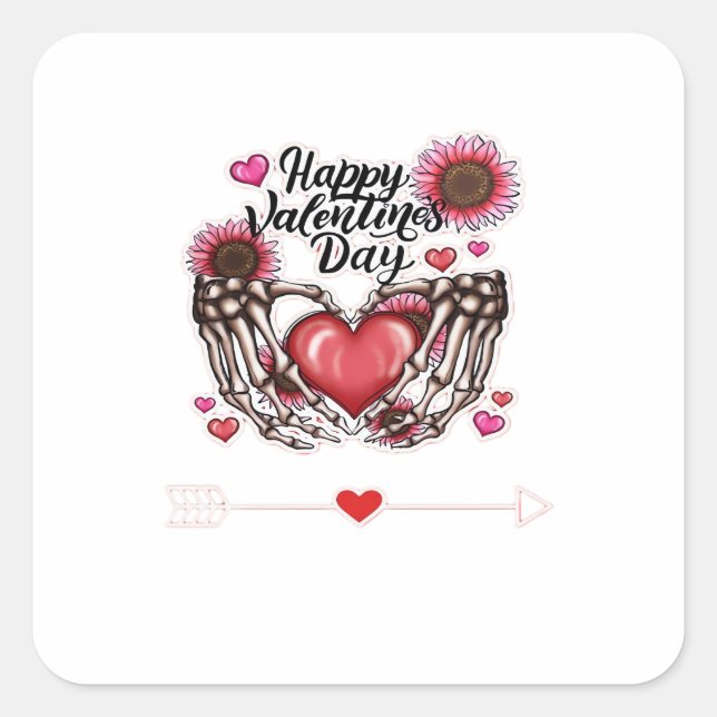 Skeleton Hands Valentines Day Classic Square Sticker (Front)