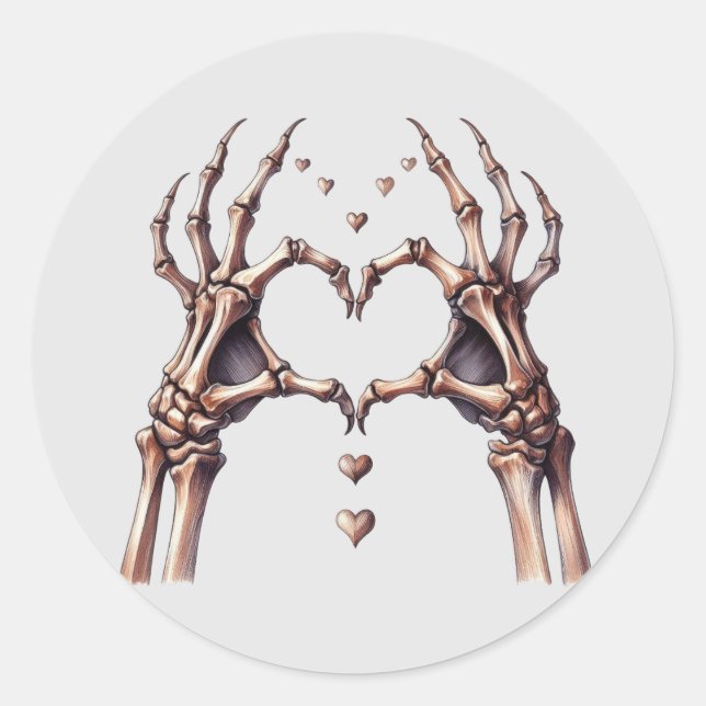 Skeleton Hands with Falling Hearts Sticker  (Front)