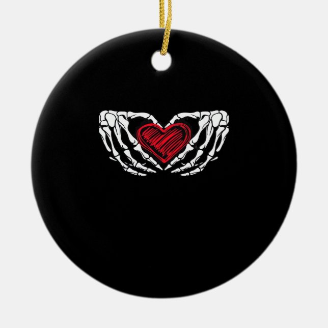 Skeleton Hands With Heart Classic Ceramic Tree Decoration (Front)
