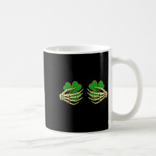 Skeleton hands with lucky shamrock funny patrick's coffee mug