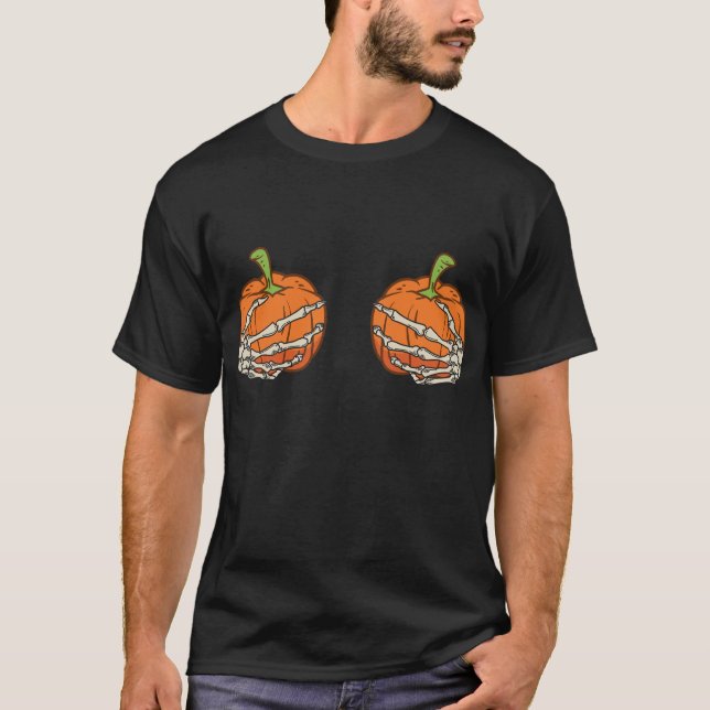 Skeleton hands with pumpkins T-Shirt (Front)
