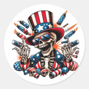 Skeleton Happy Fourth of July Classic Round Sticker