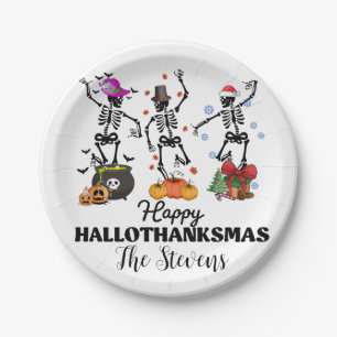 Skeleton Happy Hallothanksmas Paper Plate
