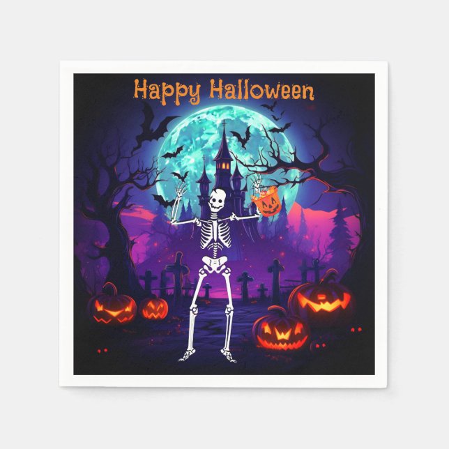 Skeleton Happy Halloween Napkins (Front)