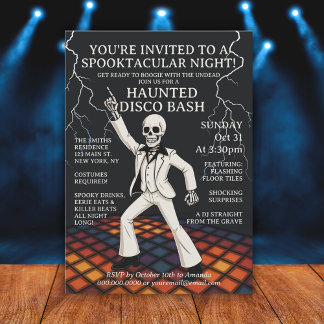 Skeleton Haunted Disco Bash Halloween Party Invitation
